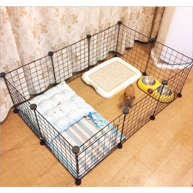 Doremiu- Bộ Chuồng quây chó mèo lưới lắp ghép có cửa chuồng cũi kèm chốt, dây rút