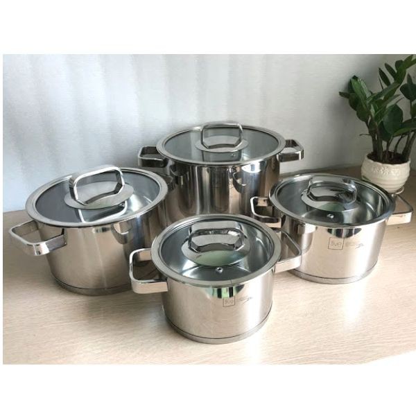 Bộ nồi inox 304 cao cấp FiveStar Plus bếp từ 4 chiếc nắp KÍNH ( nồi 16cm x nồi 18cm x 1 nồi 20cm x 1 nồi 24cm)