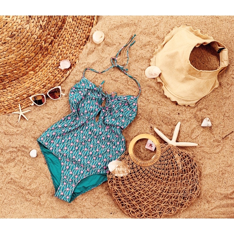 Đồ Bơi Áo Tắm Bikini Đi Biển 1 Mảnh Xuất Khẩu Dây Buộc Cổ Khoét Lưng Sâu