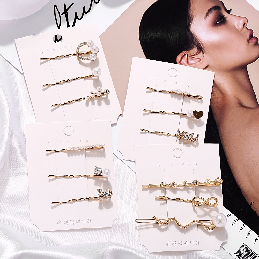 IF ME Set 3 Kẹp Tóc Đính Đá Thời Trang Cho Nữ