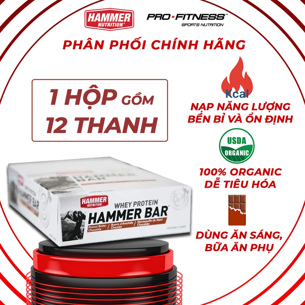 Thanh Whey Protein Hammer Bar - Cung cấp đầy đủ Protein và dinh dưỡng thay thế bữa ăn phụ khi thi đấu (Hộp 12 thanh)
