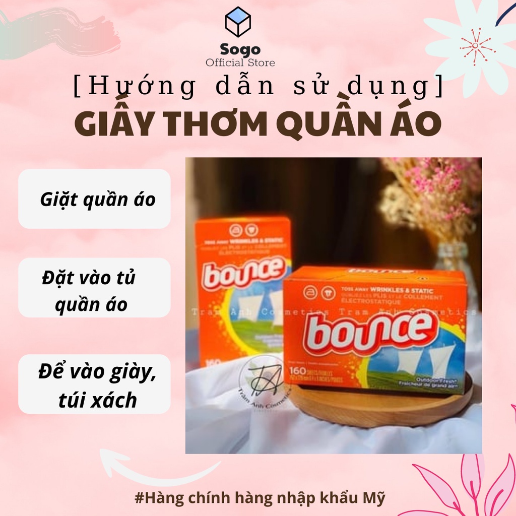 Giấy thơm quần áo Bounce Mỹ tặng 05 tờ, Giấy thơm khử mùi hôi quần áo, xua đuổi côn trùng_Sogo Official Store