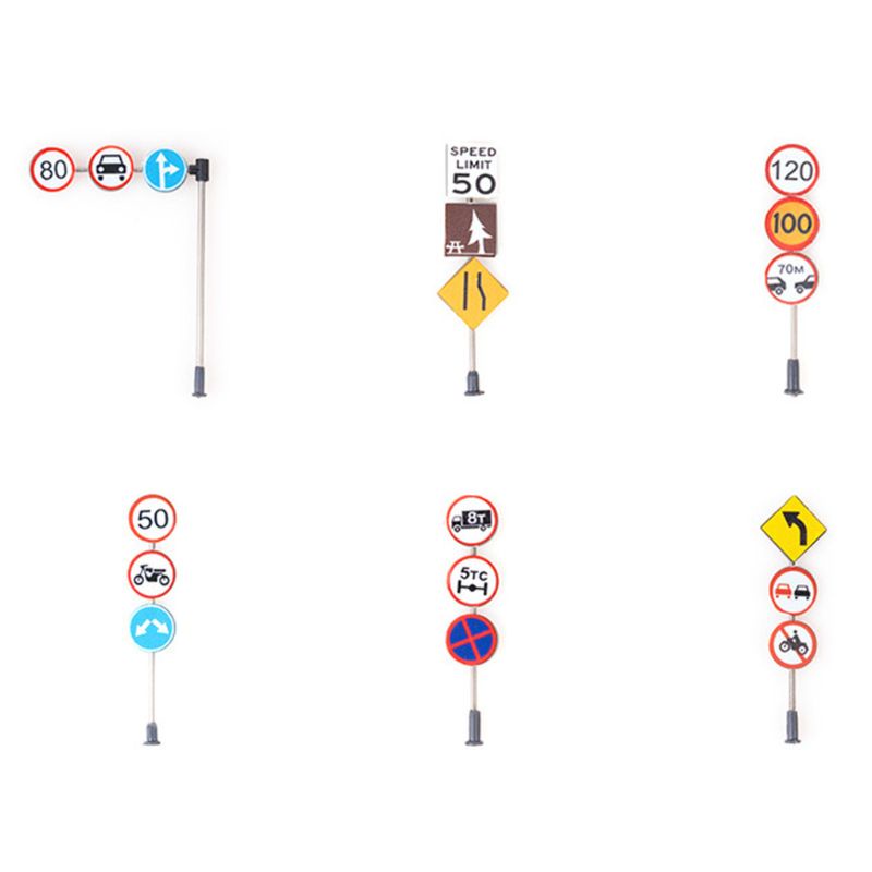 Bộ 6 Mô Hình Biển Báo Giao Thông Dùng Trang Trí Nhà Búp Bê