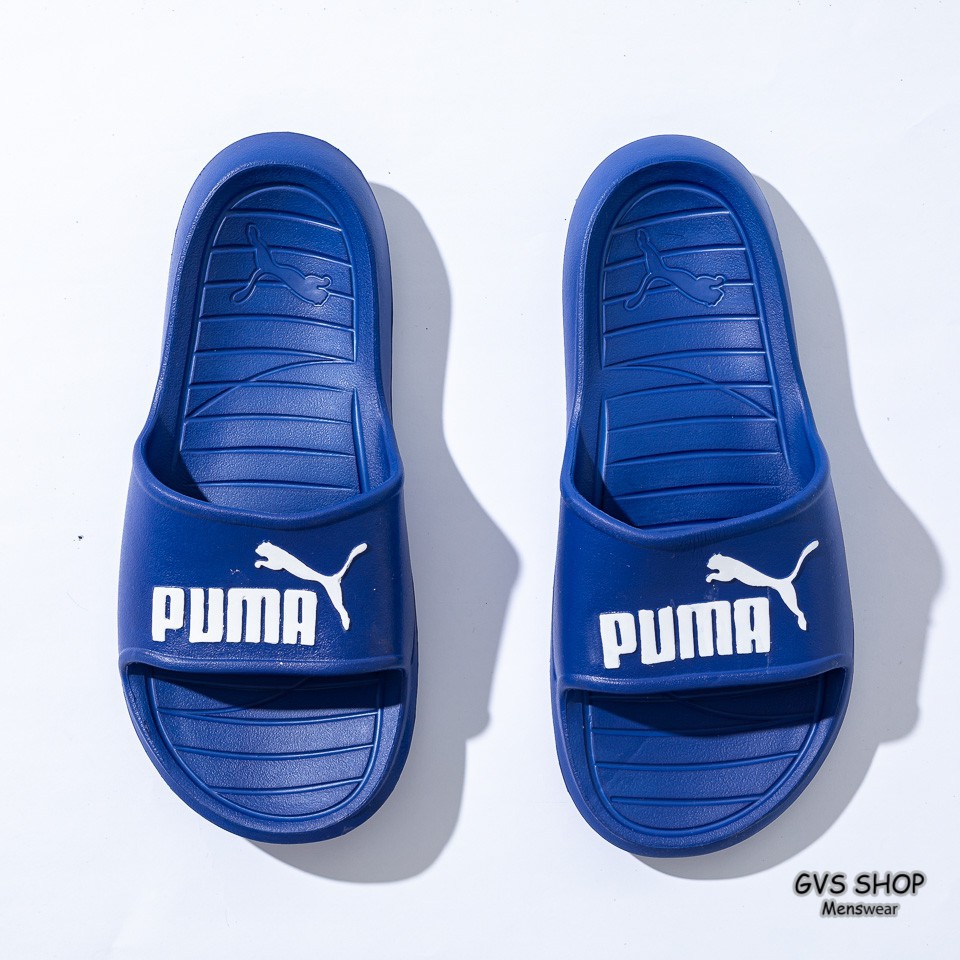 Dép Puma màu xanh logo trắng | Dép đúc liền khối không ngấm nước