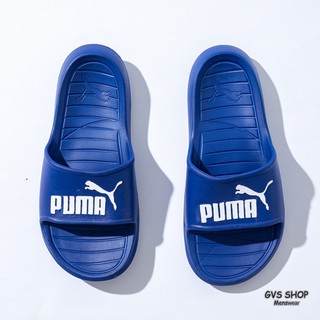 Dép Puma màu xanh logo trắng  | Dép đúc liền khối không ngấm nước