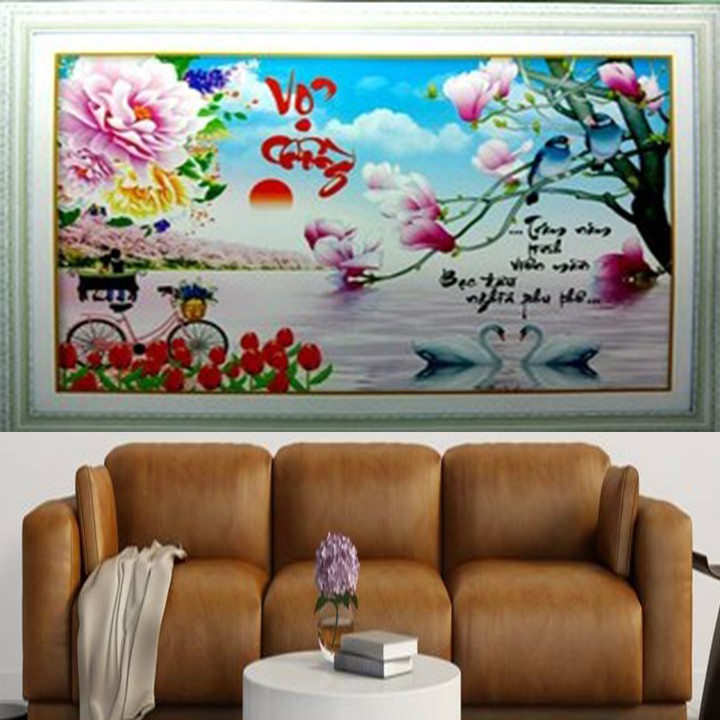 Tranh thêu vợ chồng thiên nga hoa ngọc lan X8195 - kích thước: 69 * 43cm. (TRANH CHƯA LÀM)