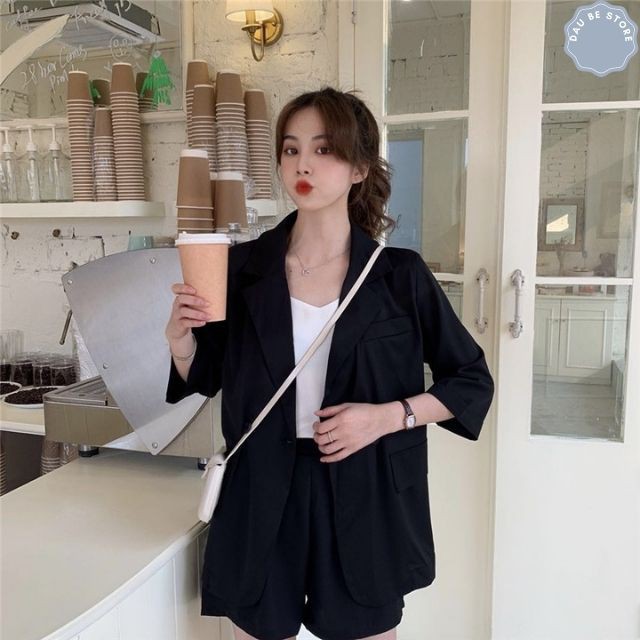 [Order] Set Blazer Trơn Ngắn Tay Kèm Quần Short Cạp Chun Sau - Vest Mùa Hè Cho Nữ Chất Đẹp - DAUBE - A033