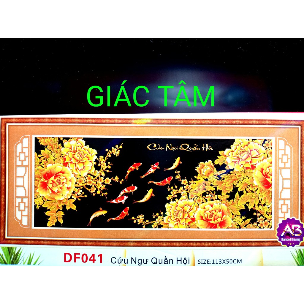 Tranh đá CỬU NGƯ QUẦN HỘI - 113x50cm - DF041 - 9 CÁ BÔNG HOA MẪU ĐƠN CHỮ - tranh đá chưa làm - chưa gắn đá