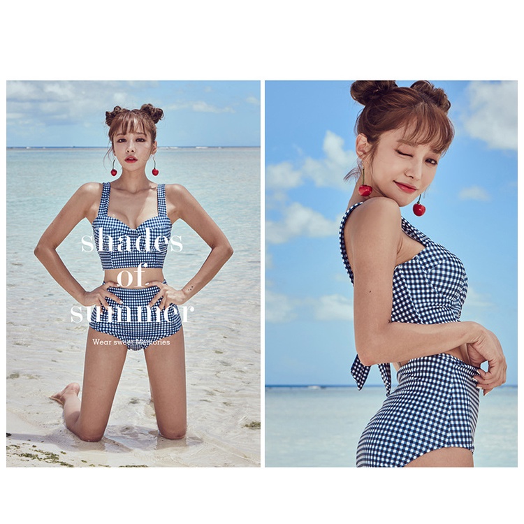 ❣️ Bộ bikini 2 mảnh đi biển cao cấp kẻ caro xanh lam BIKI09