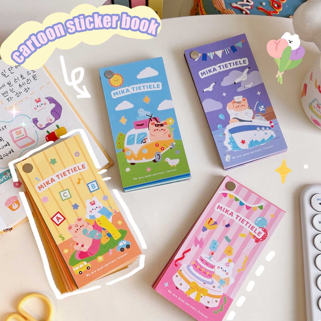 Sticker ZX81155 Mika Vẽ Tay Hình Gấu Và Thỏ Hoạt Hình 4 Kiểu