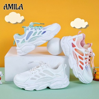 Giày thể thao AMILA phối lưới thoáng khí màu trắng cỡ lớn thời trang cho
