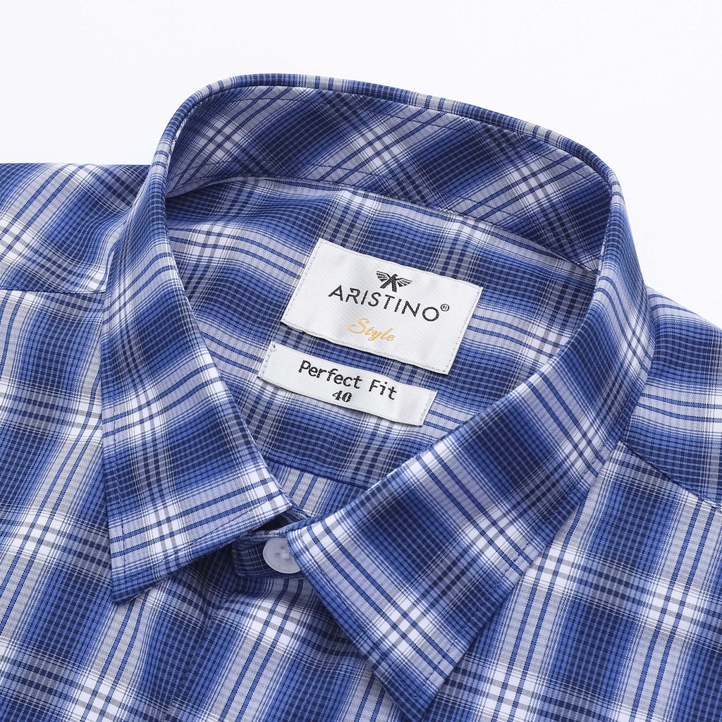 [MẪU MỚI] Áo sơ mi nam ngắn tay ARISTINO họa tiết xanh kẻ trắng nam tính, chỉn chu  - ASS007S2