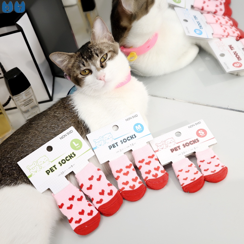 Set 4 Đôi Vớ Đan Len Giữ Ấm Chống Trượt Dễ Thương Dành Cho Cún Cưng 27