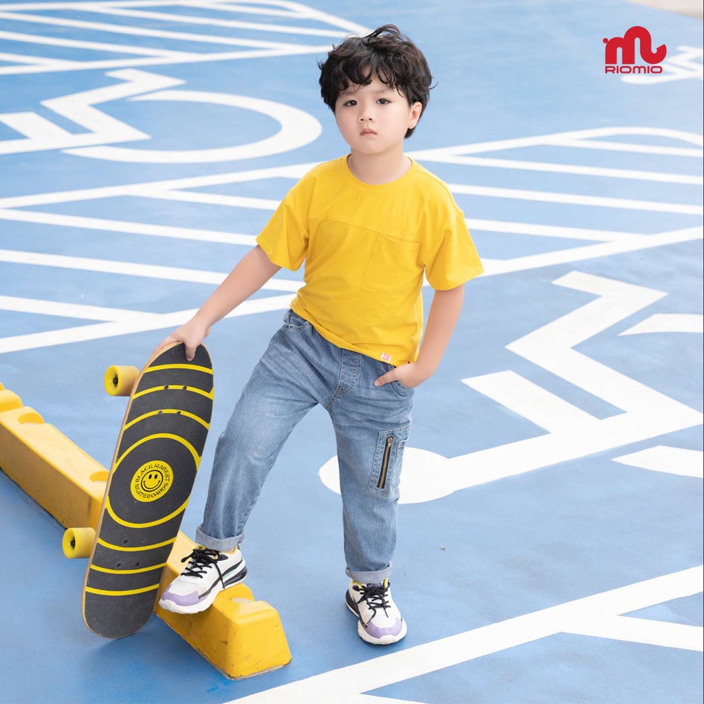 Quần jean cho bé trai 5-12 tuổi size 20-50kg RIOMIO ống rộng cạp chun 100% cotton USA kèm quà tặng- RM278