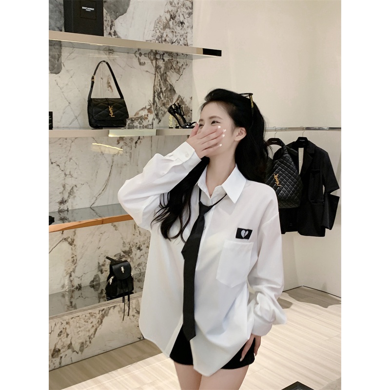 Cocory vn Áo Sơ Mi Tay Dài Dáng Rộng In Họa Tiết Trái Tim Xinh Xắn Thời Trang Mùa Thu Cho Nữ