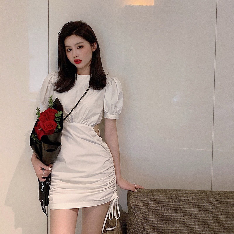 Váy nữ🍉Váy trắng khoét eo có dây rút vô cùng sexy, đầm nữ ôm body thiết kế cách điệu màu trắng eo rút mặc lên dễ thương | BigBuy360 - bigbuy360.vn