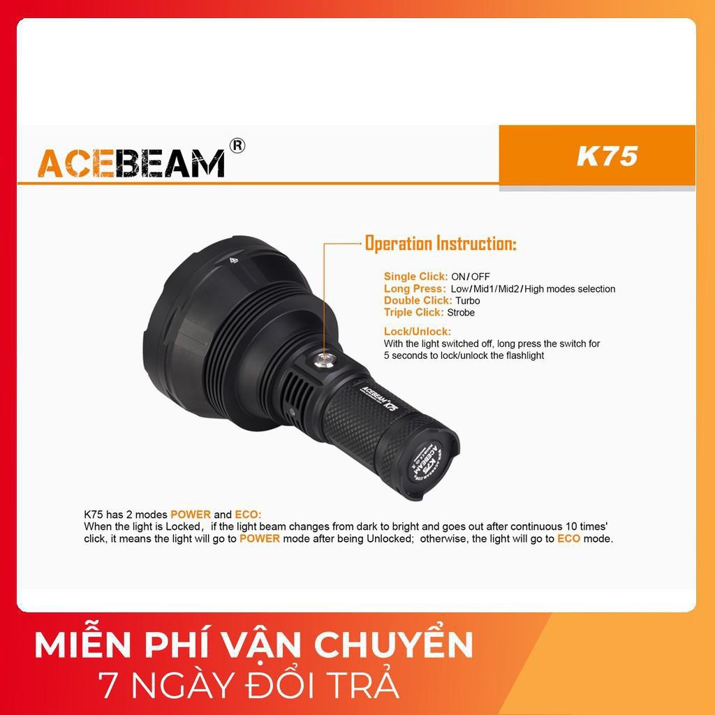 Đèn pin siêu sáng chiếu xa ACEBEAM K75 sáng 6500lm chiếu xa 2500m  sử dụng 4 pin 18650 (không kèm theo) Đèn &amp; Đèn Pin