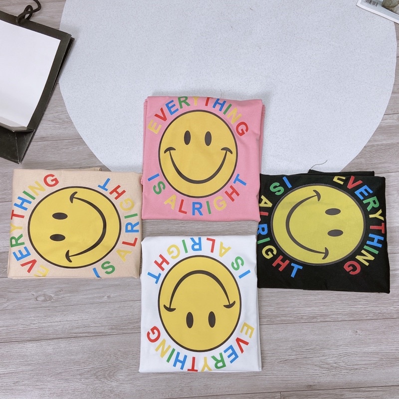 Áo phông dáng thụng mặt cười form rộng tay lỡ Áo thun cộc tay ngắn cotton