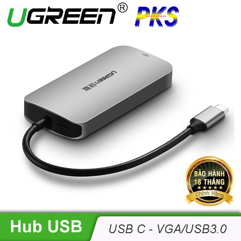 Cáp USB Type C to VGA, Hub USB 3.0 cao cấp Ugreen 50210 - Hàng chính hãng