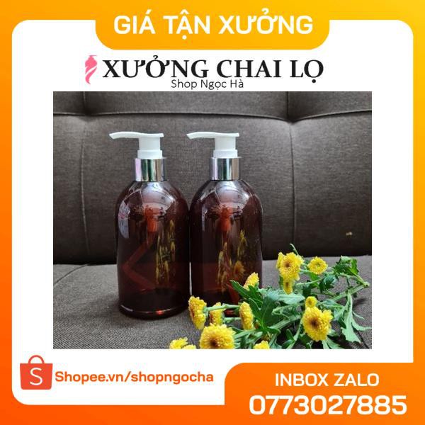 Chai nhựa pet Nâu vòi nhấn sữa tắm Xi bạc,vàng 250ml lùn chiết mỹ phẩm , phụ kiện du lịch