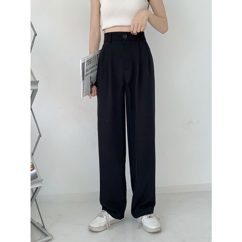 QKOOLE  Quần Dài Nữ Lưng Cao Ống Đứng Thời Trang Hàn Quốc