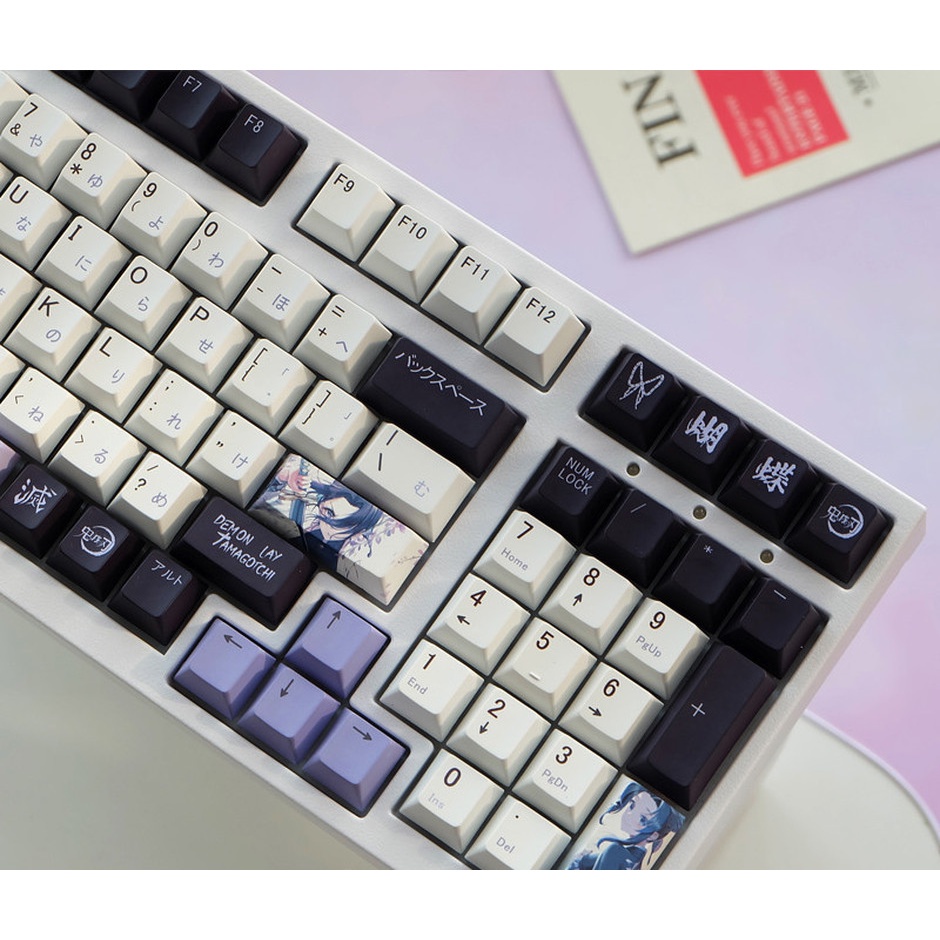 Kochou Shinobu Keycap Cherry Hồ sơ Anime Demon Slayer Chủ đề Keycap PBT Thuốc nhuộm Thăng hoa Bàn phím cơ Keycap 137 Phím
