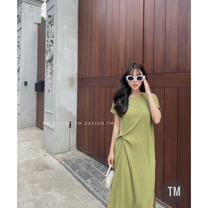 Váy Xuông Vân Sóng Xoắn Eo Kèm Tag Cài 4 Màu