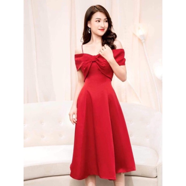 Đầm xoè 2 dây rớt vai phi lụa SANG TRỌNG - MS166V ( Size M/L đến 57kg )MM MM
