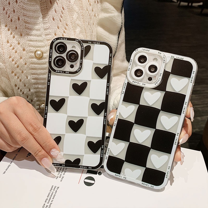 Ốp điện thoại kẻ ô kiểu trái tim cho iPhone 6/6plus/6s/6splus/7/7plus/8/8plus/x/xs/xr/xsmax/11/12/13/pro/max/plus/promax | BigBuy360 - bigbuy360.vn