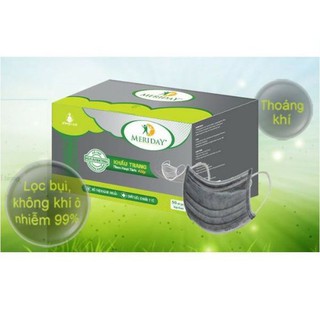 Khẩu Trang Than Hoạt Tính Meriday Bông Bạch Tuyết 4 Lớp Hộp 50 Cái