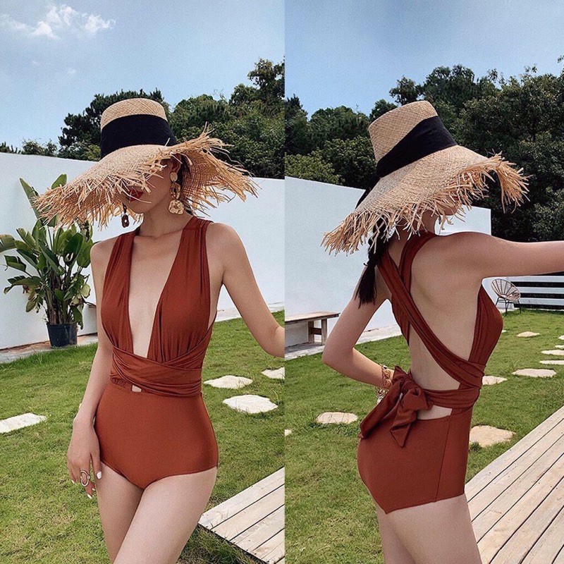 Bikini 1 mảnh xẻ ngực chéo lưng (nhiều màu) | BigBuy360 - bigbuy360.vn
