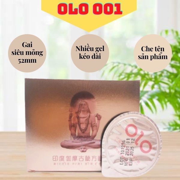 Bao cao su OLO 001 / bao cao su siêu mỏng 0.01mm kéo dài thời gian, lửa băng màu vàng / Bcs hộp 10 chiếc