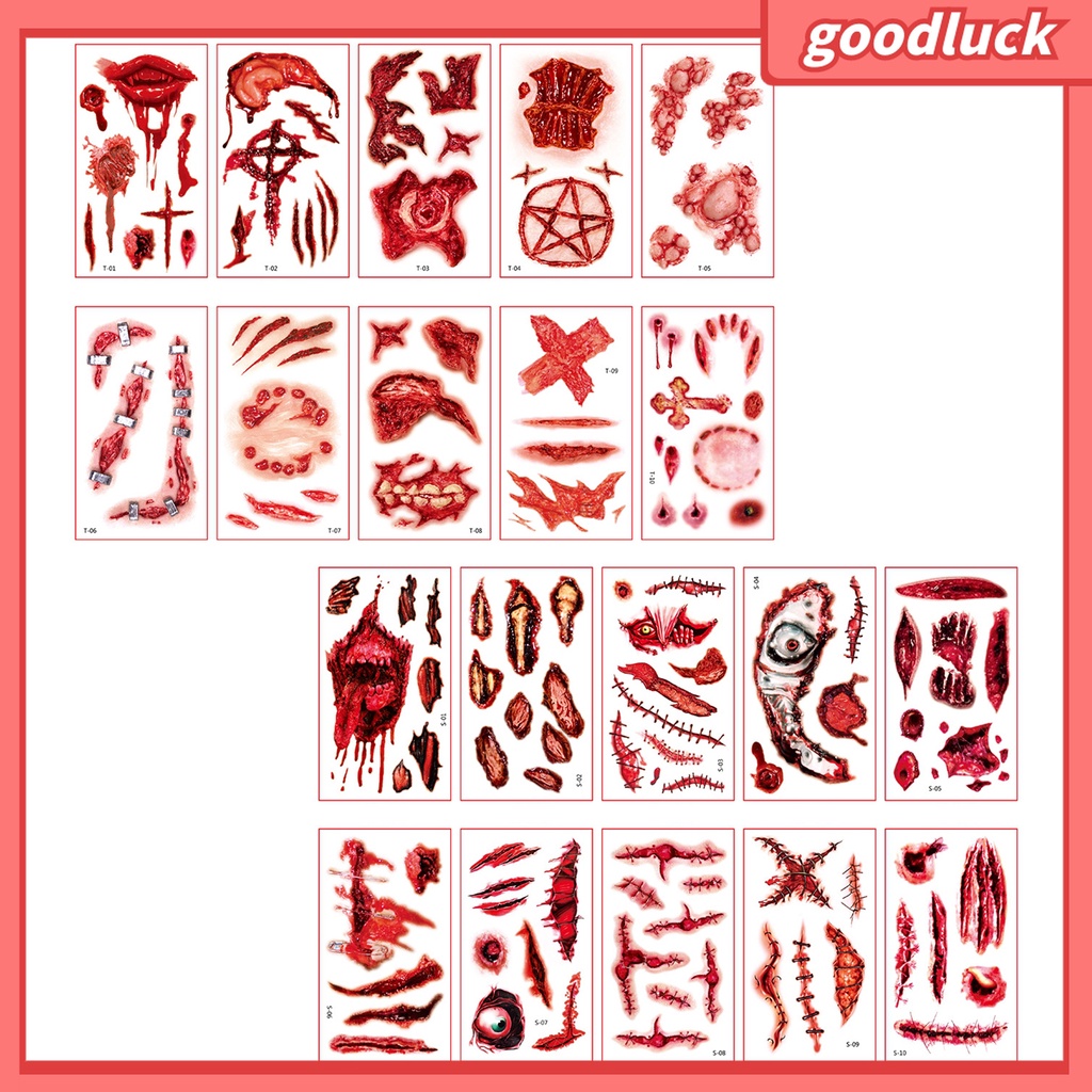 Set 10 Tấm Hình Xăm Dán Tạo Hiệu Ứng 3D Không Gây Đau Dùng Hóa Trang Halloween