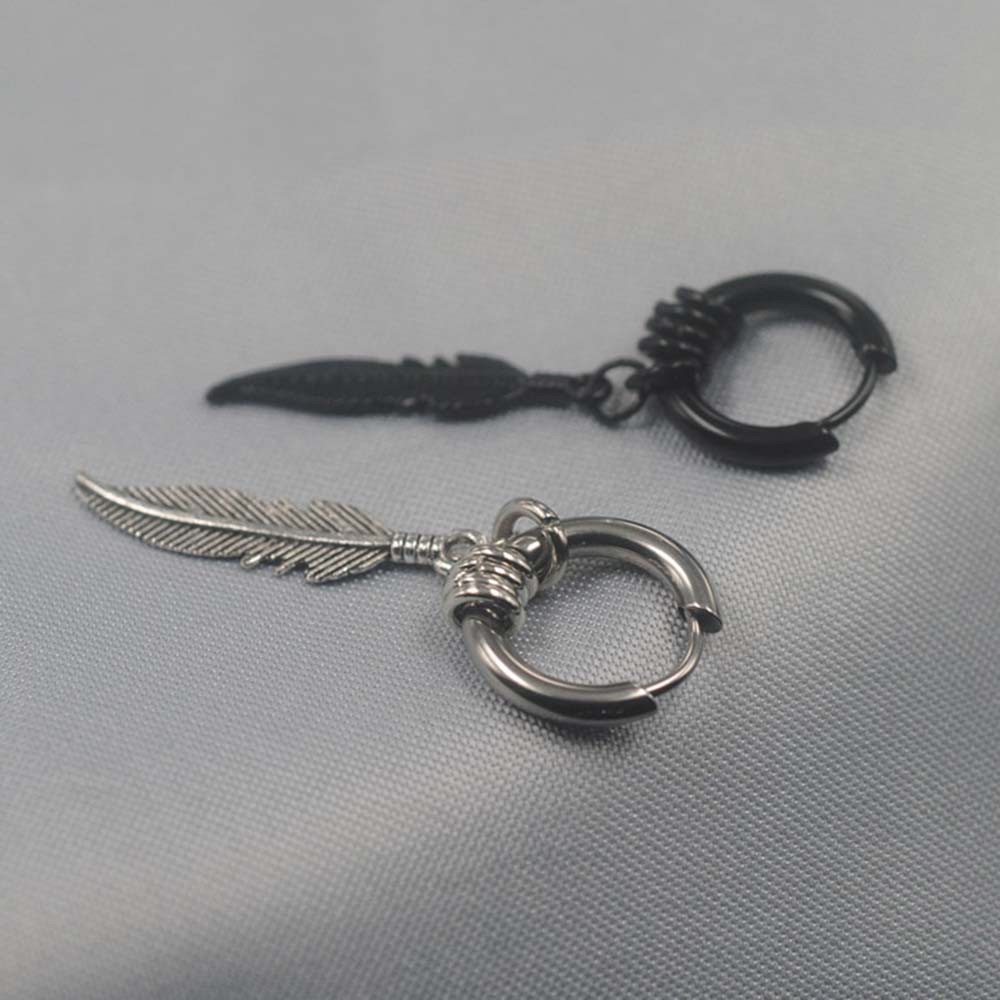 Khuyên Tai Hình Lông Vũ / Thánh Giá Bằng Thép Không Gỉ Nhiều Màu Thời Trang Phong Cách Punk Hàn Quốc Cho Nam Và Nữ