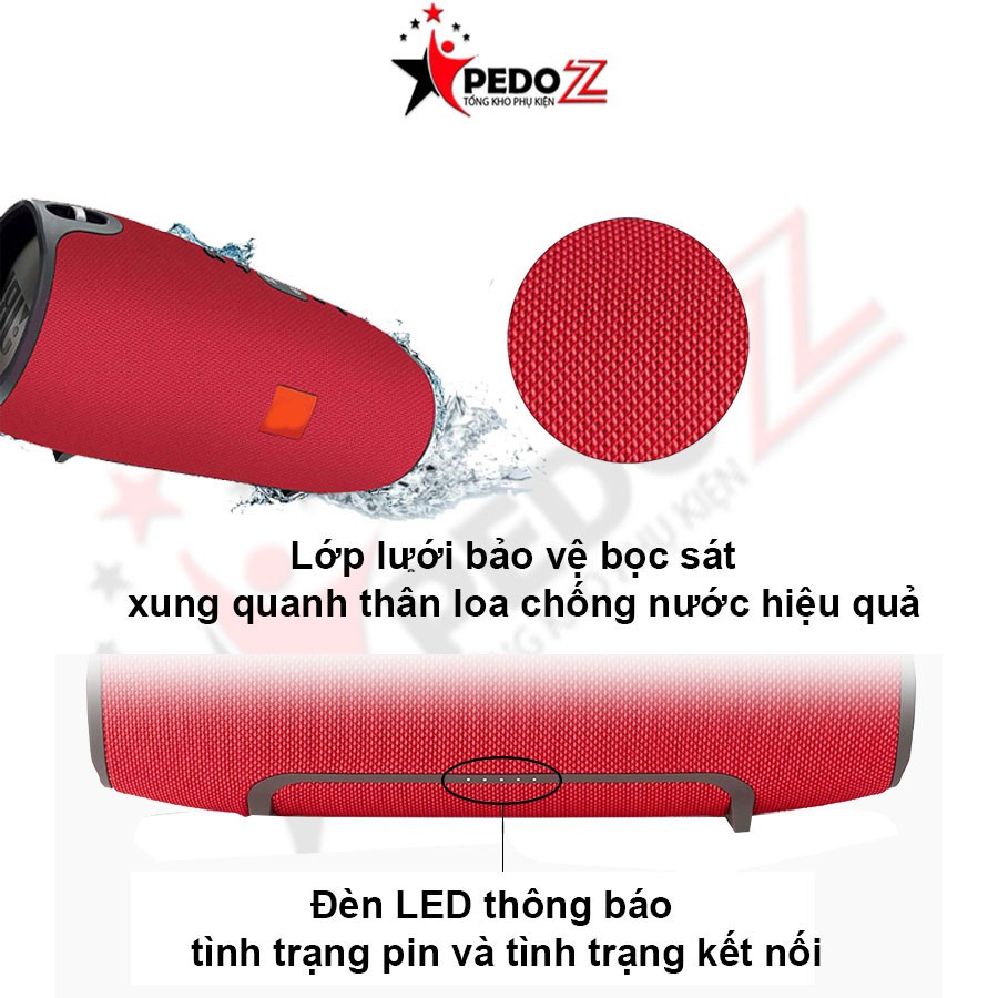 Loa bluetooth mini charge 4+ PedoZ, bán kính kết nối 10m, chống nước IPX7, âm bass trầm chân thực sống động,