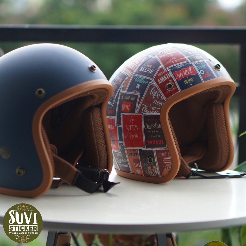 Mũ bảo hiểm 3/4 đầu SRT Classic viền nâu, lót màu cao cấp - tặng kèm bộ sticker