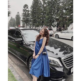 ⚡️ĐẦM HAI DÂY⚡️Đầm 2 dây dáng xoè màu xanh chất chéo thái