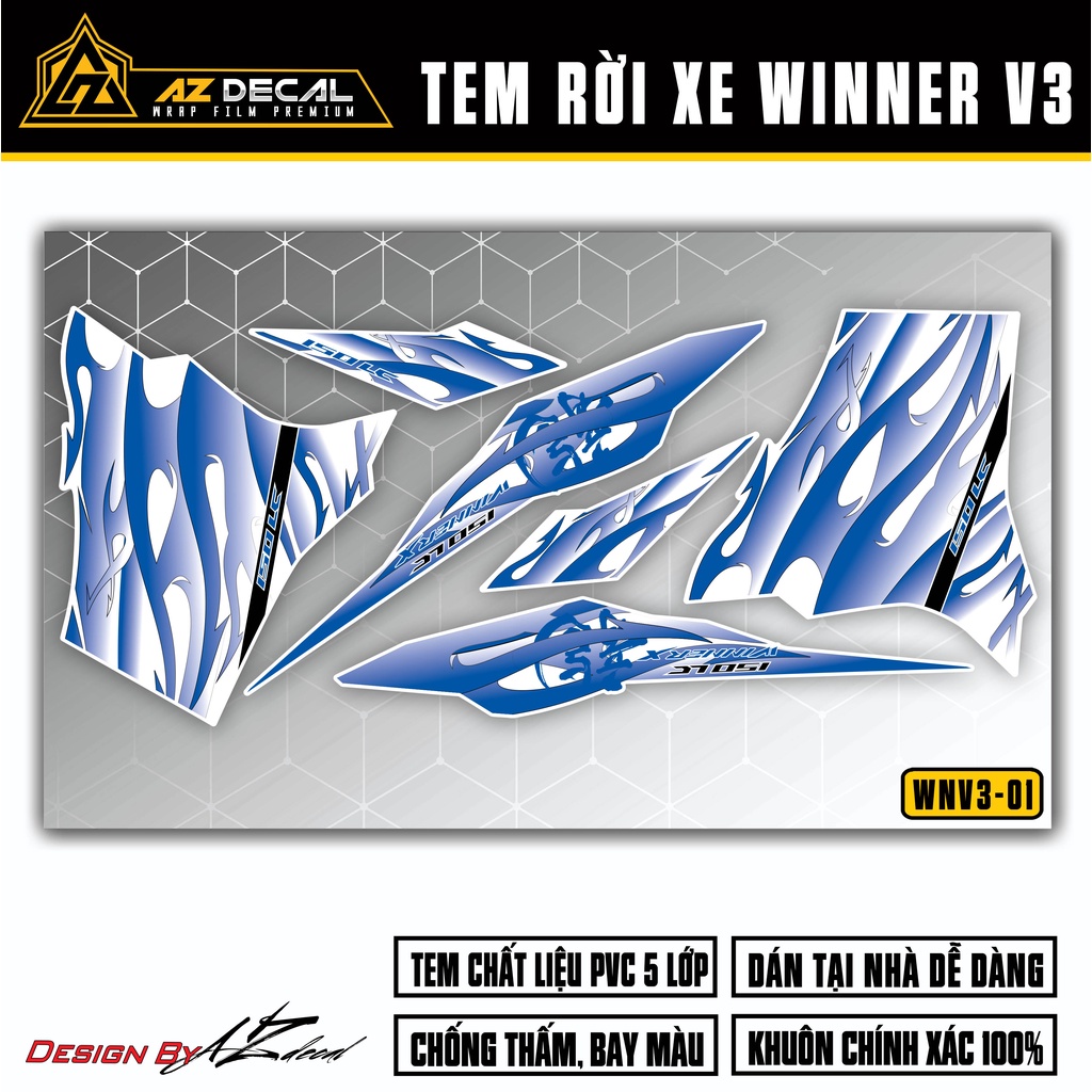 Decal Rời Xe Winner X 2022 - Winner V3 Mẫu Vân Rồng | WNV3-01 | Tem Cắt Sẵn Dễ Dán Cho Xe Đen Đỏ Trắng Xám
