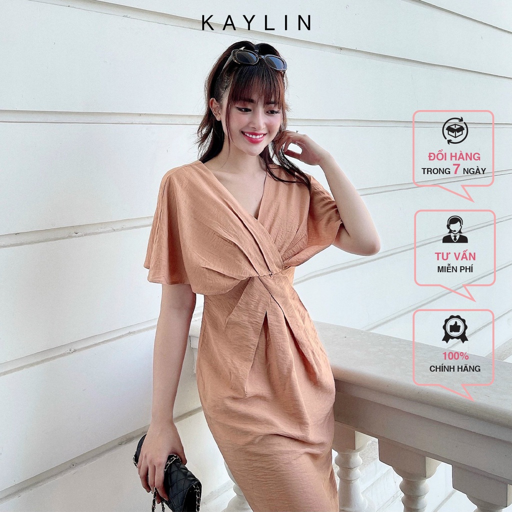 Đầm trơn kiểu vai chéo ngực phong cách KAYLIN - N1518