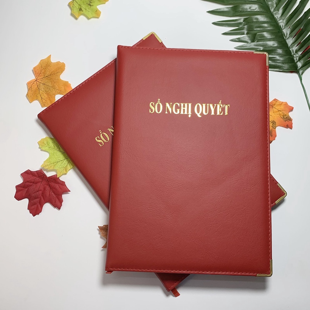 Sổ Nghị Quyết bìa da – Loại đẹp – Chữ nhũ vàng, bo góc kim loại.