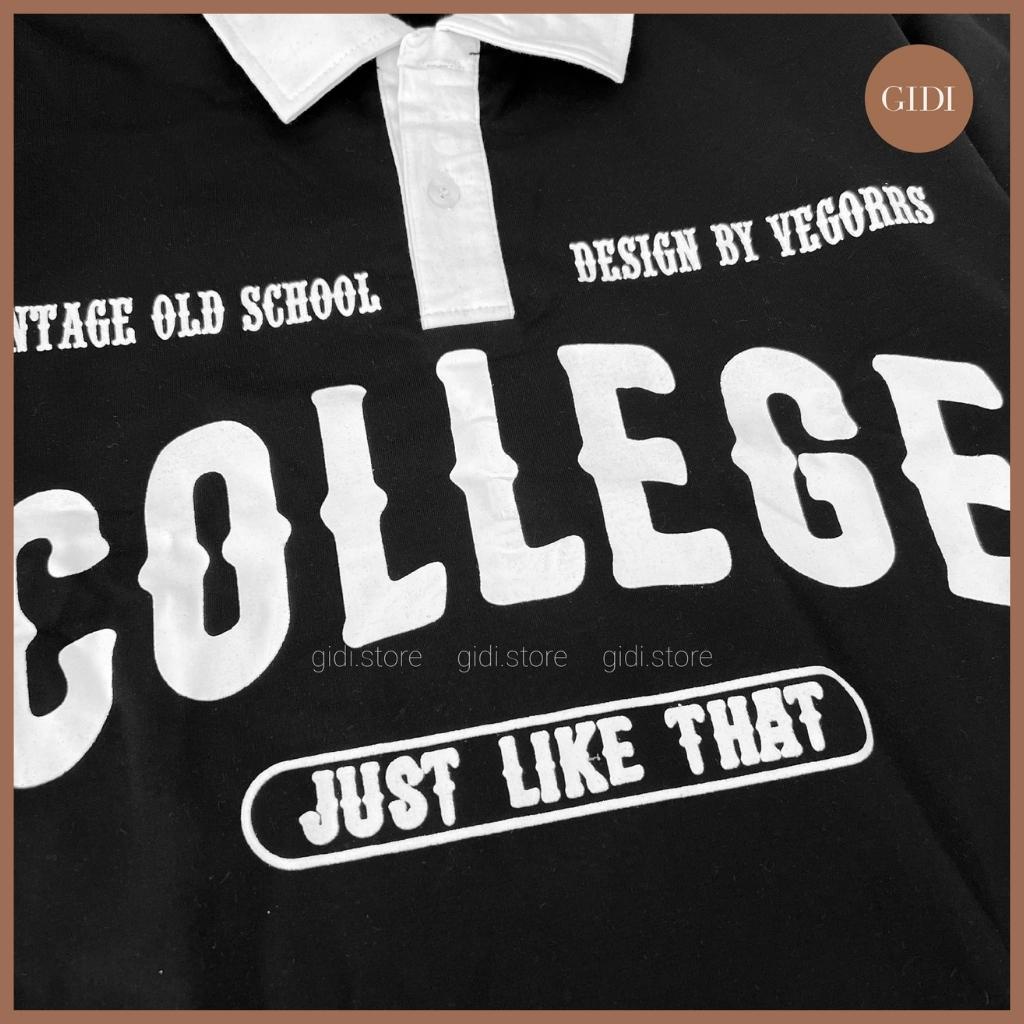 Áo Phông Polo COLLEGE Nam Nữ Unisex form rộng - áo thun có cổ vải thun da cá tici dày dặn, co giãn GIDI