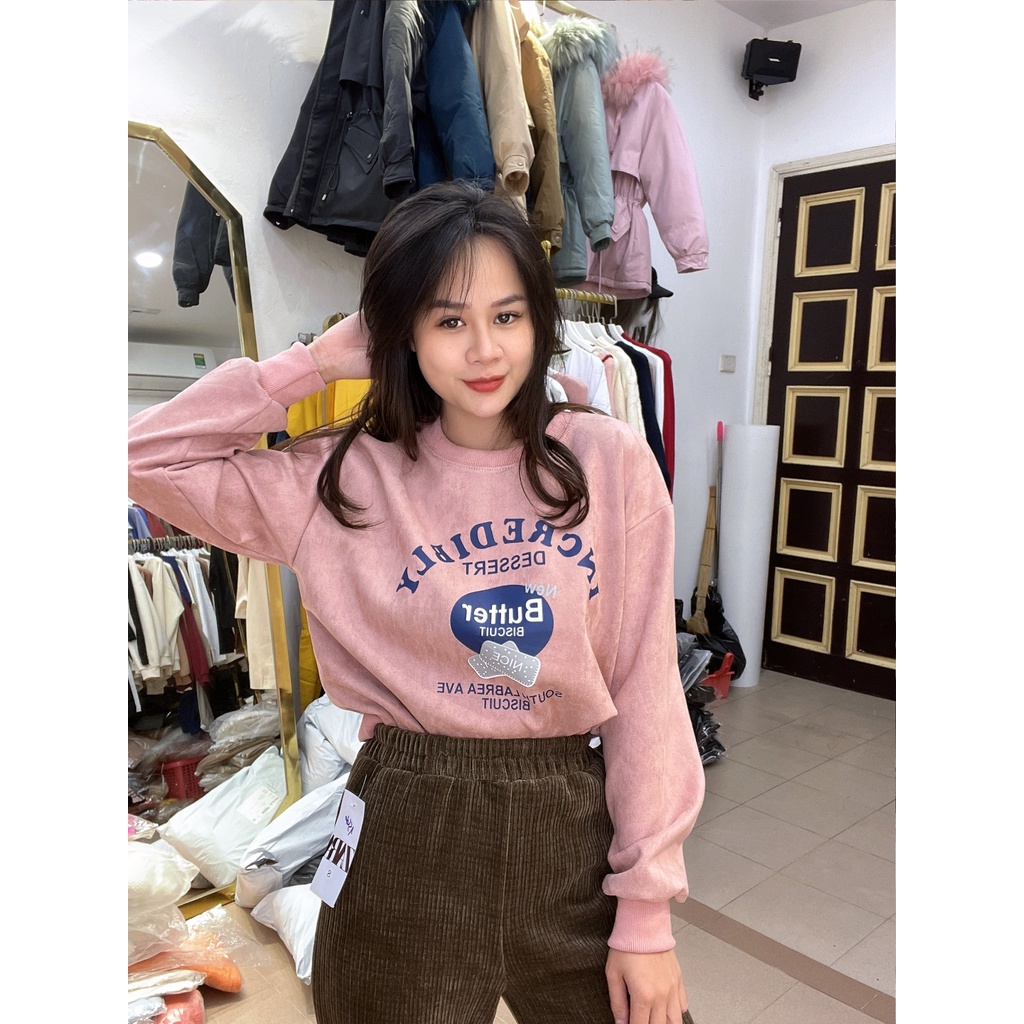 Áo nỉ cổ tròn chất liệu da lộn in chữ cá tính 1552 IMES SHOP | BigBuy360 - bigbuy360.vn