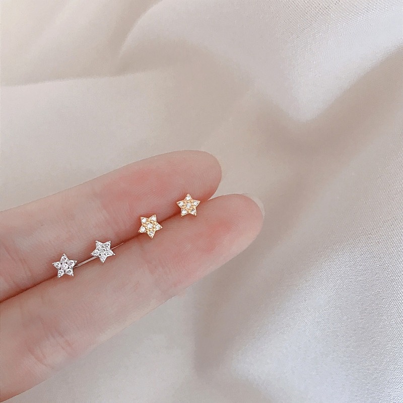 We Flower Bông Tai Mạ Vàng 14K Đính Đá Zircon Hình Ngôi Sao Thanh Lịch Thời Trang Phong Cách Hàn Quốc Cho Nữ