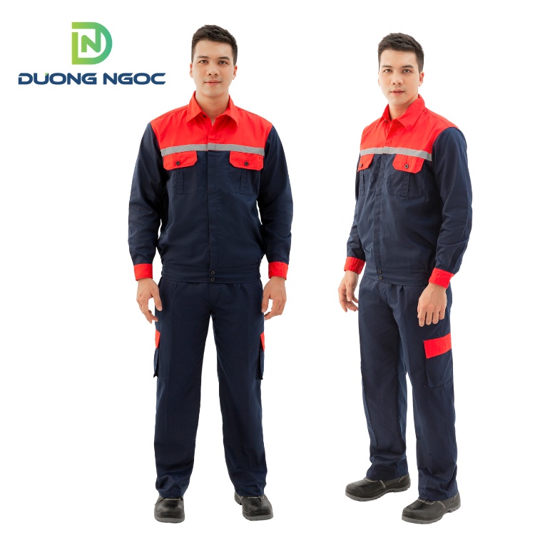 QUẦN ÁO BẢO HỘ MÀU TÍM THAN PHỐI ĐỎ