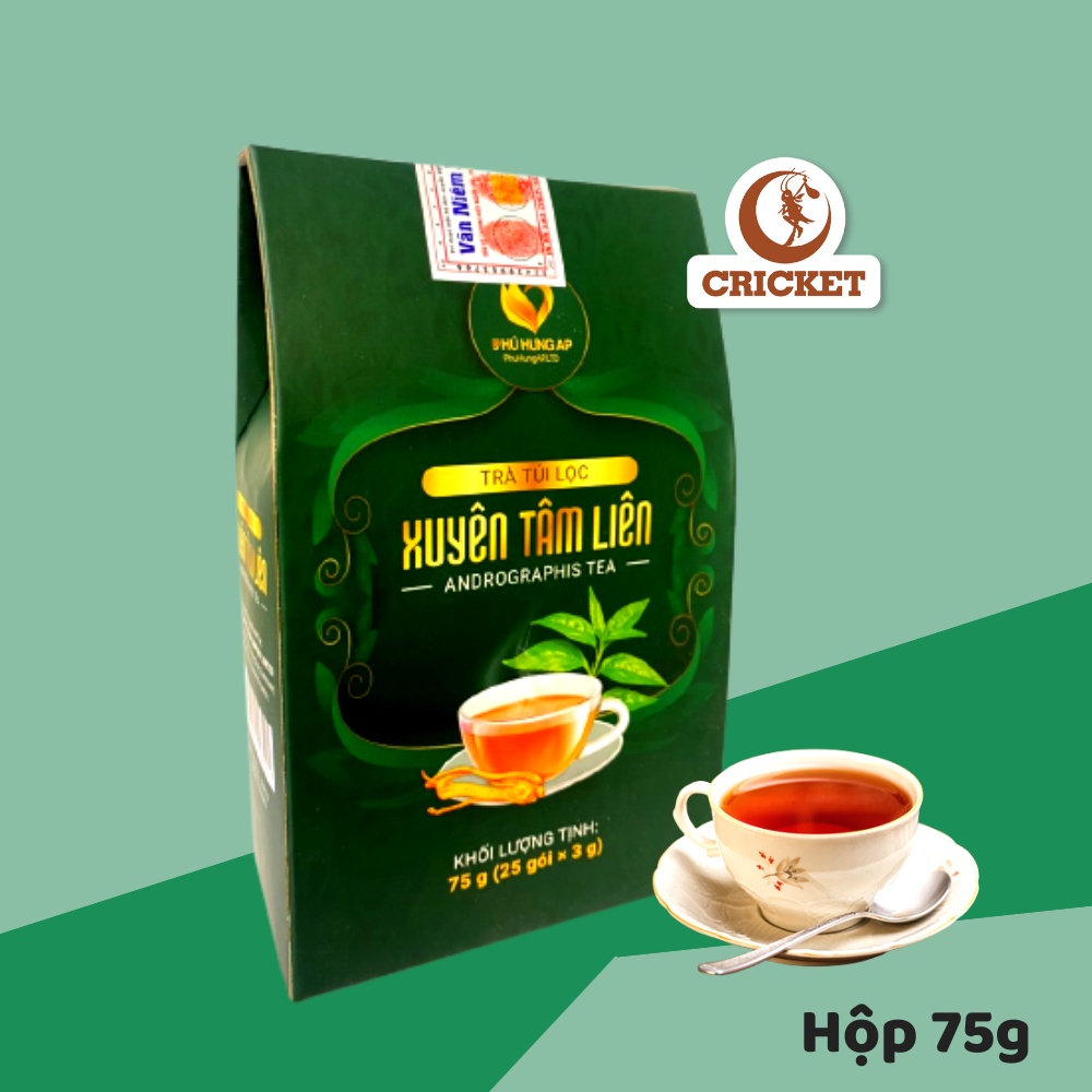 Trà Xuyên Tâm Liên Phú Hưng Hộp 75g (25 góix3g)-Trà thảo mộc tăng cường sức đê kháng, giải độc,ngăn ngừa cảm cúm-CRICKET