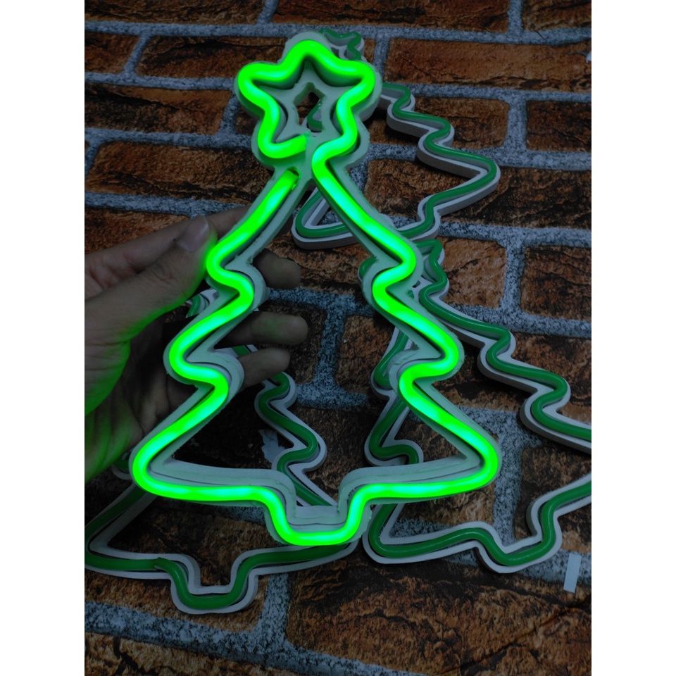 Tặng kèm đèn led neon cây thông mini, đèn led neon trang trí dùng pin hình cây thông