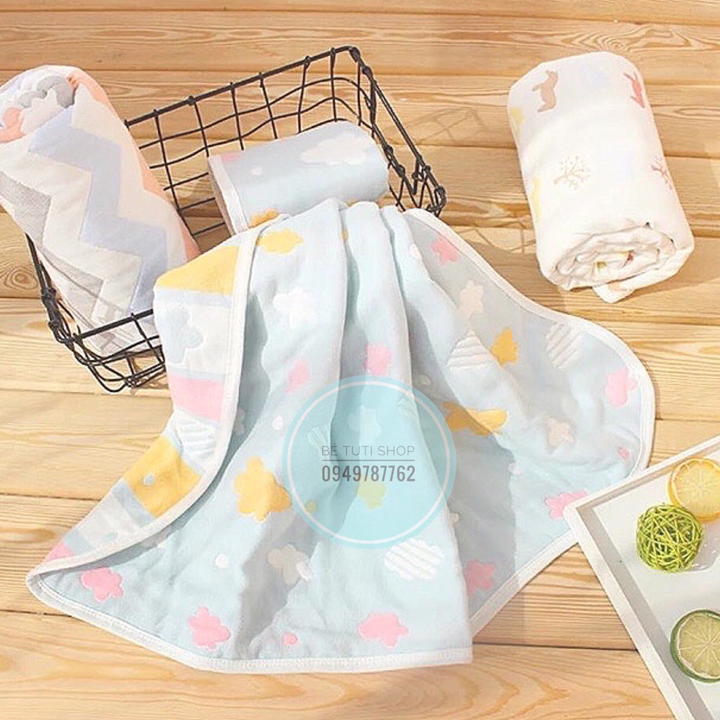 Khăn tắm sợi tre 6 lớp 2 mặt cho bé siêu mềm và thấm hút tốt Wooyi cỡ lớn 110x110cm