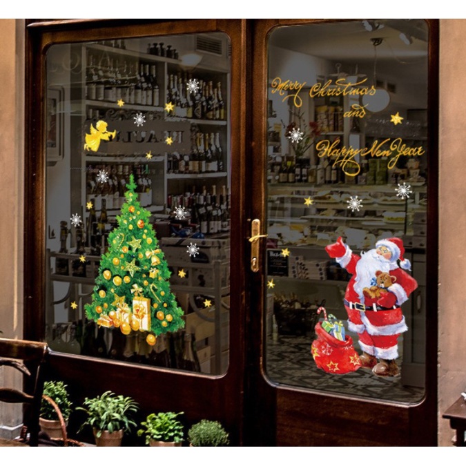Decal Trang Trí Noel - Ông già noel phát quà bên cây thông | BigBuy360 - bigbuy360.vn