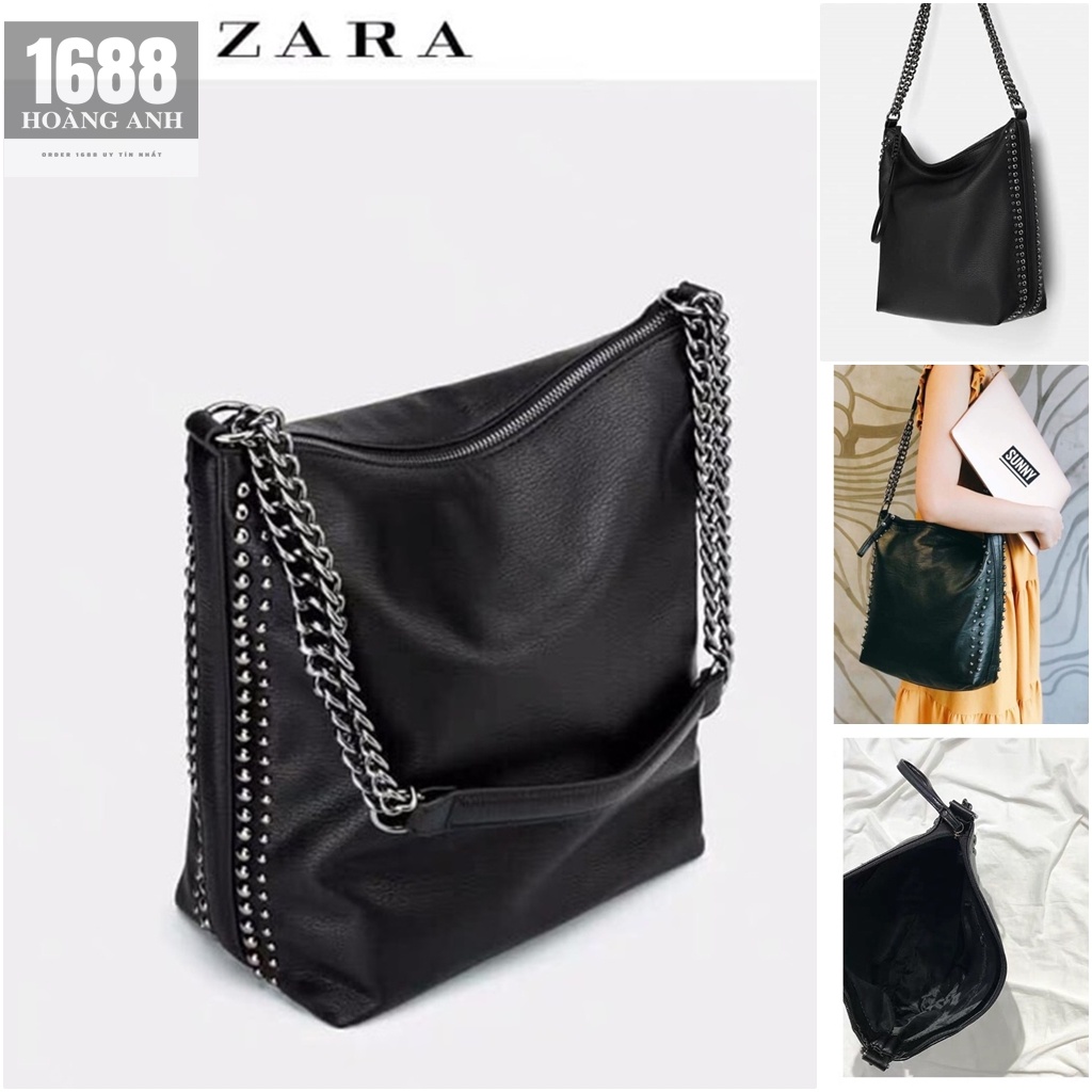 Túi tote rẻ đẹp, da đen phối viền đinh cool ngầu, chất da dày mềm mịn (Ảnh, clip thật)