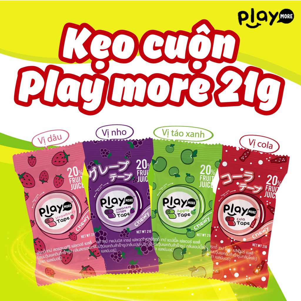 Kẹo dẻo cuộn Play More Thái Lan gói 21g vị Nho